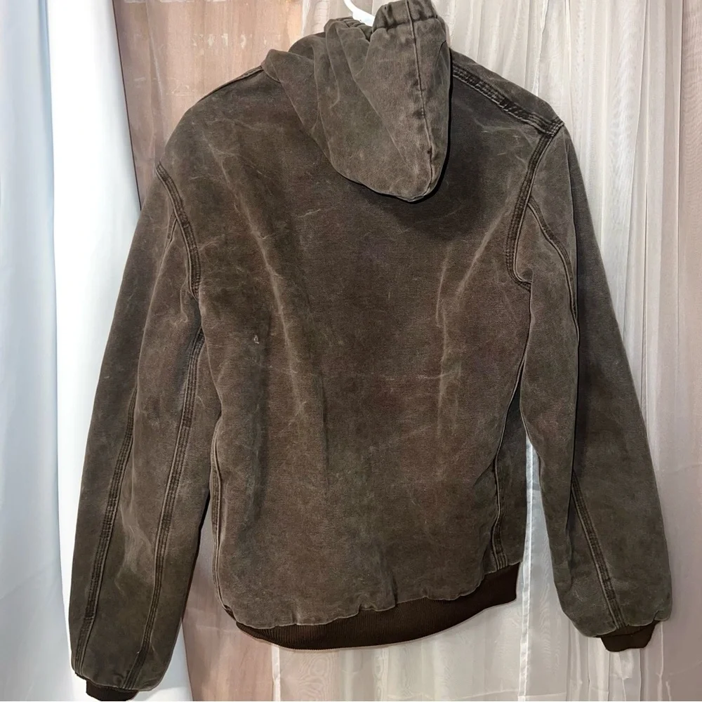 VTG Carhartt Youth YYJ130 DKB Canvas Full Zip Jacket Hooded Chore Work Coat XL - Picture 7 of 8